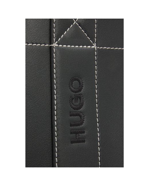 HUGO Black Faux-Leather Tote Bag With Embroidered Logos