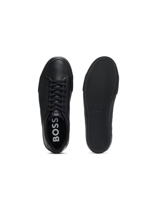 Boss Black Faux-Leather Trainers With Plain And Grained Textures for men