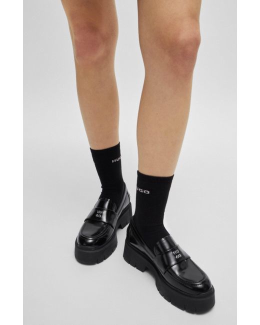 HUGO Black Loafers aus Leder mit Chunky-Sohle und Stack-Logo