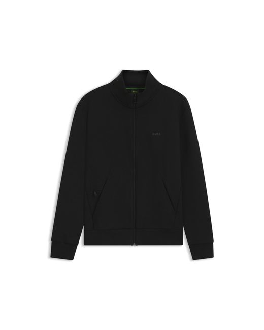 Boss Black Stretch-Cotton Zip-Up Sweatshirt With Logo Print for men