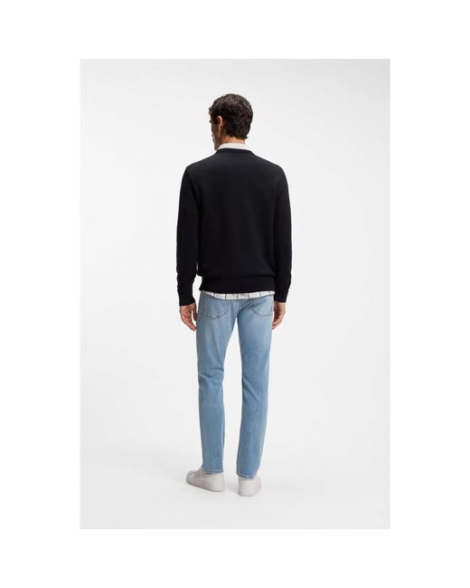 Boss Blue Cotton-Blend Sweater With Logo Patch for men
