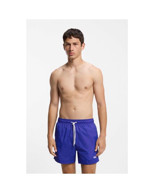 HUGO Blue Swim Shorts With Contrast Logo Print for men