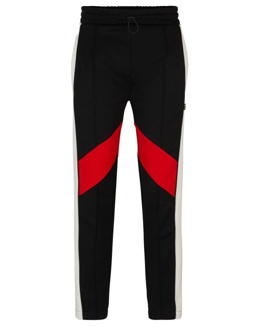 HUGO Black Relaxed-fit Tracksuit Bottoms With Colour-blocking for men