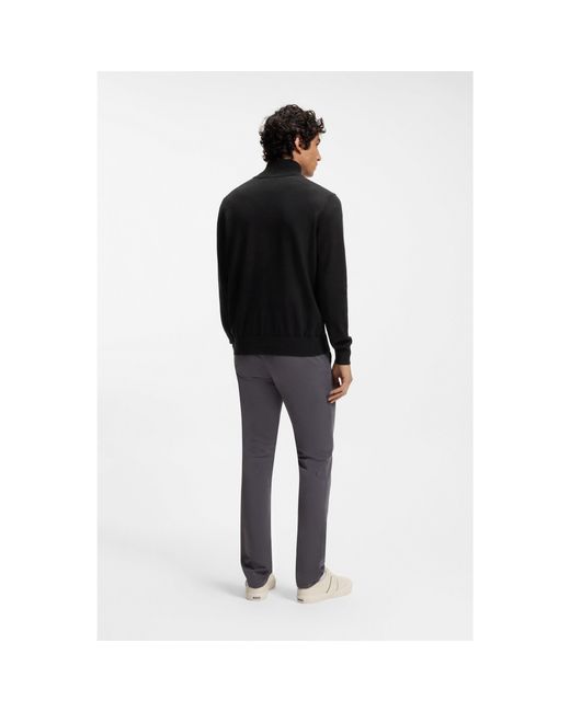 Boss Blue Cotton-Cashmere Sweater With Zip Collar for men