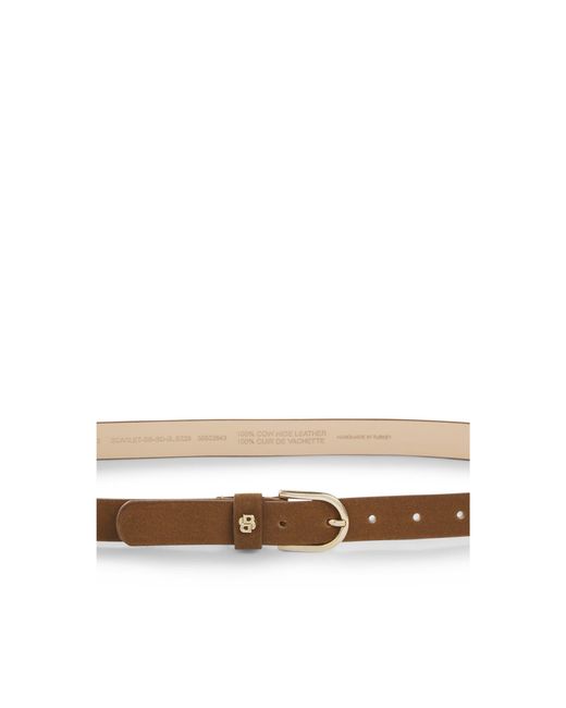 Boss Brown Suede Belt With-Tone Double B Monogram