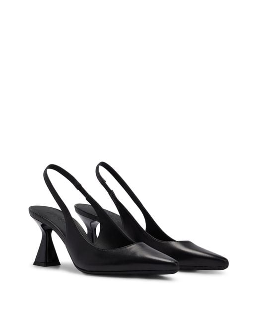 HUGO Black Slingback Pumps In Nappa Leather With Flared Heel