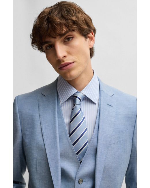 Boss Blue Slim-fit Suit In A Melange Wool Blend for men