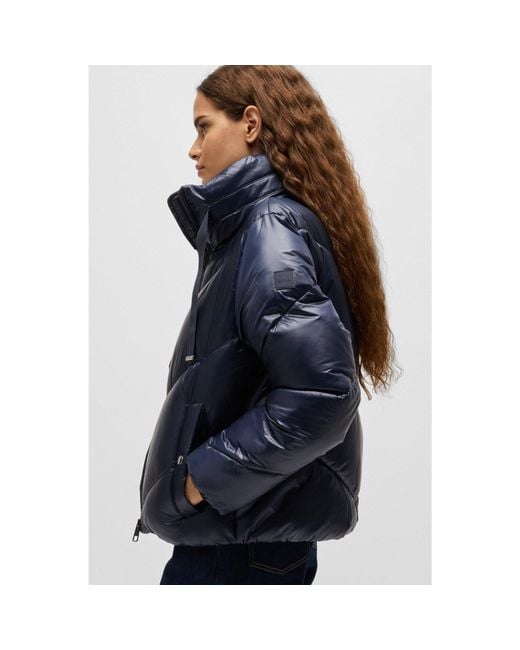 Boss Blue Water-Repellent Puffer Jacket With Drawcords