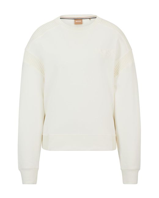 Boss Natural Cotton-blend Sweatshirt With Emed Logo And Knitted Tape