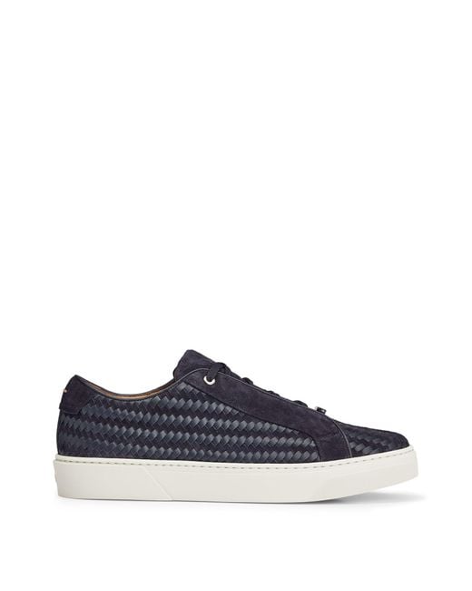 Boss Blue Gary Italian-made Woven Trainers In Leather And Suede for men