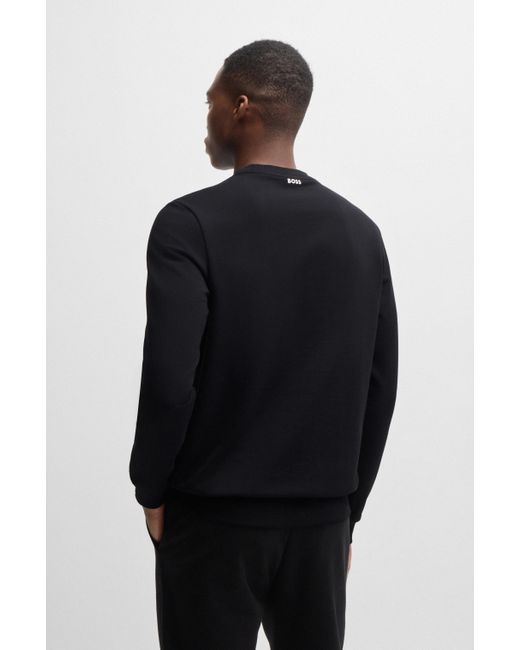 Boss Regular-fit Sweatshirt Van Katoenen Badstof Met Dubbel Monogram in het Black voor heren