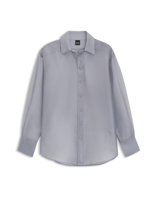 Boss Gray Bluse Aus Seiden-Organza Mit Langen Ärmeln