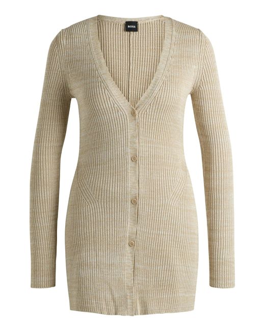 Boss Natural Lange Strickjacke Mit Mouliné-Rippstruktur