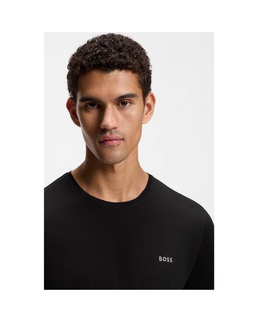 Boss Black Stretch-Cotton T-Shirt With Embroidered Logo for men