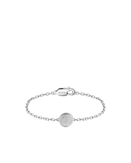 Boss Metallic Tone Cuff With Double B Monogram Medallion for men