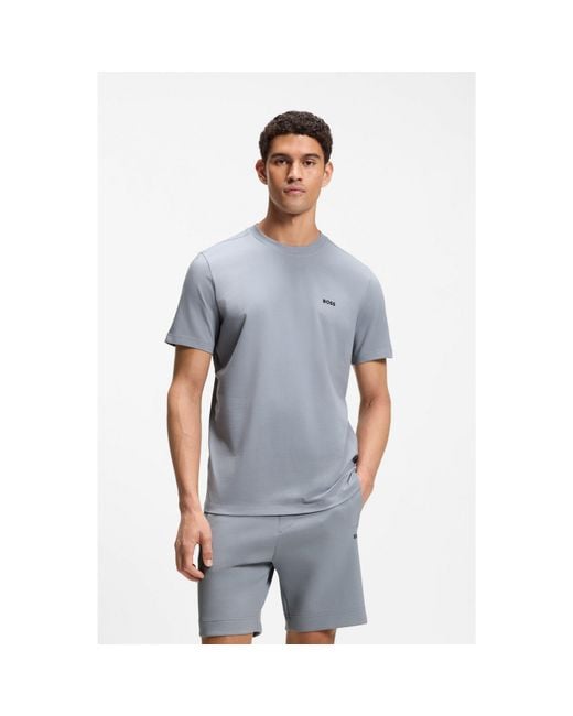 Boss Gray Stretch-Cotton T-Shirt With Logo Detail for men