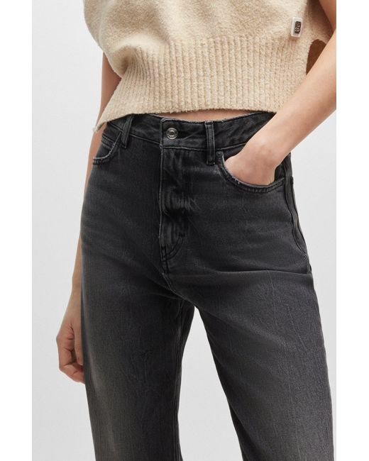 HUGO Gray Mom-fit Jeans In Dark-grey Comfort-stretch Denim