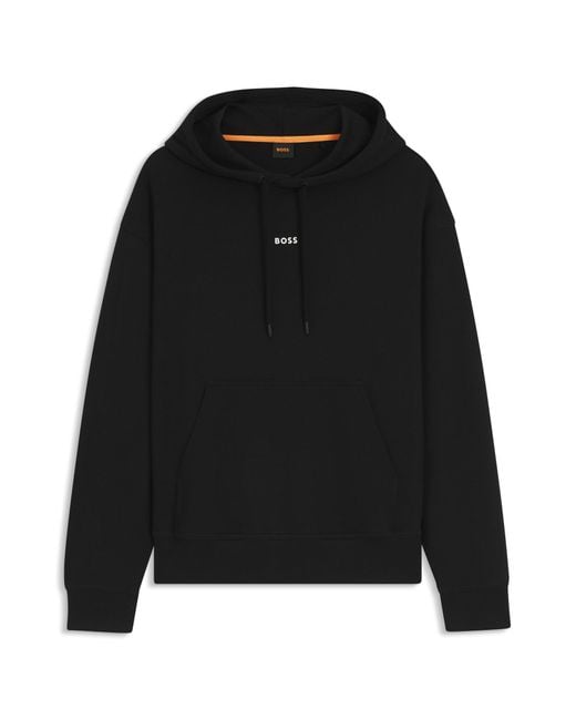 Boss Fleece Hoodie Van Katoenen Badstof Met Contrastlogo in het Black voor heren