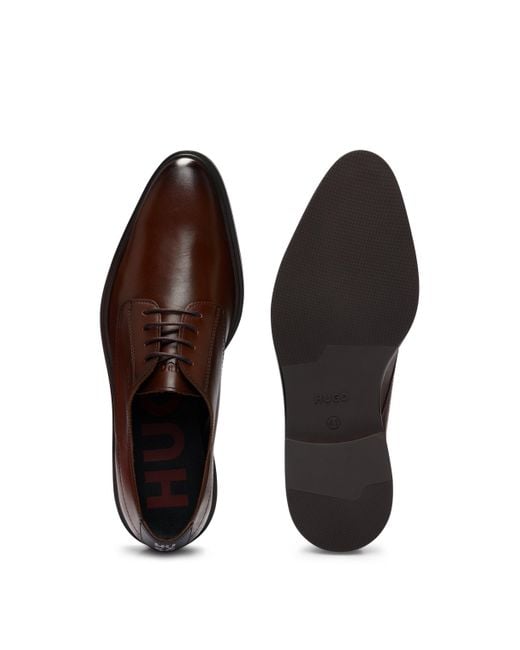 HUGO Brown Derby Shoes In Nappa Leather With Embossed Logo for men