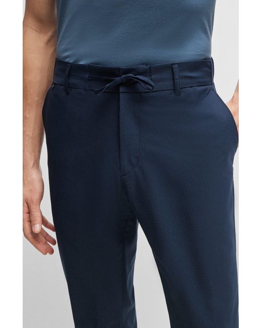 Boss Blue Slim-fit Trousers In Wrinkle-resistant Mesh for men