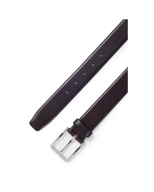 Boss Black Italian-Leather Belt With Polished Gunmetal Buckle for men