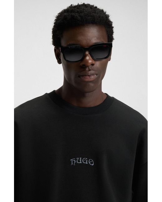HUGO Sweater Van Een Katoenmix Met Logostiksel in het Black voor heren