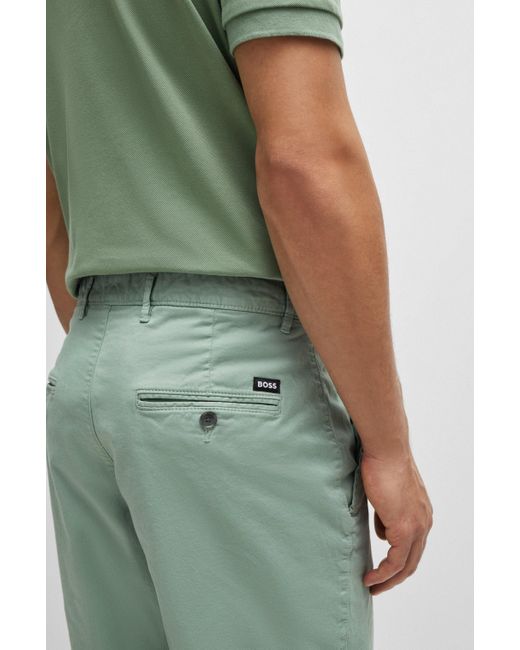 Boss Slim-Fit Shorts aus elastischem Baumwoll-Twill in Green für Herren