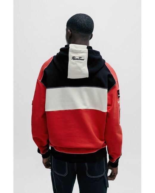 HUGO Colour-blocked Hoodie In Cotton With Racing-inspired Details for men