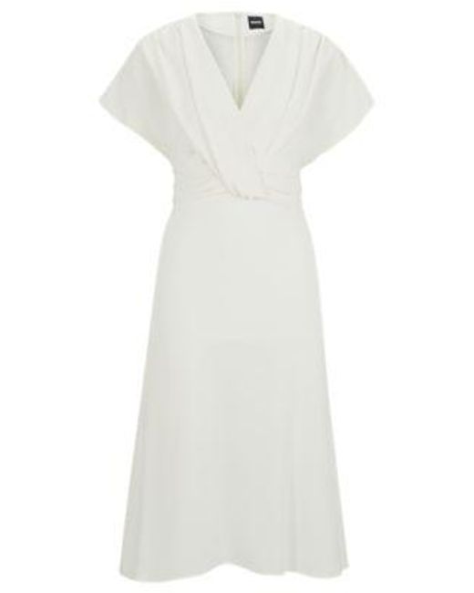 Robe en satin mat drapée sur le devant Boss en coloris White