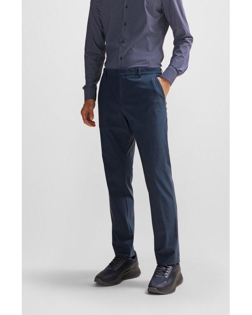 Boss Blue Slim-fit Trousers In Micro-patterned Performance-stretch Jersey for men