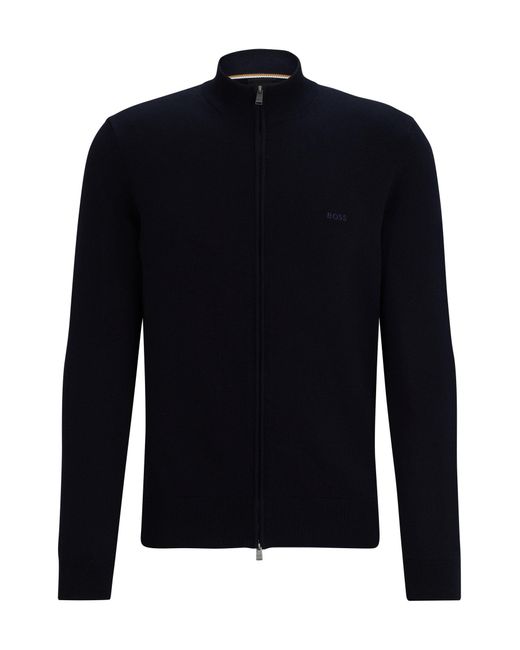 Boss Black Cotton Cardigan With Embroidered Logo In Regular Fit for men