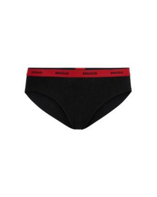 Slip en coton stretch avec taille logotée HUGO en coloris Black