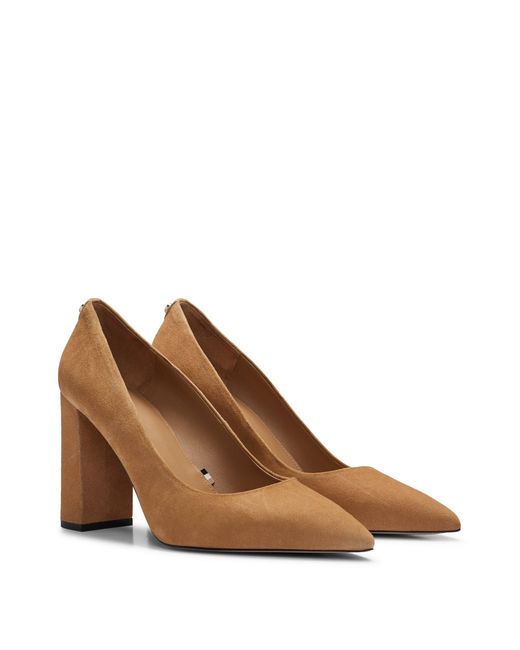 Boss Brown Suede Pumps With 9cm Block Heel