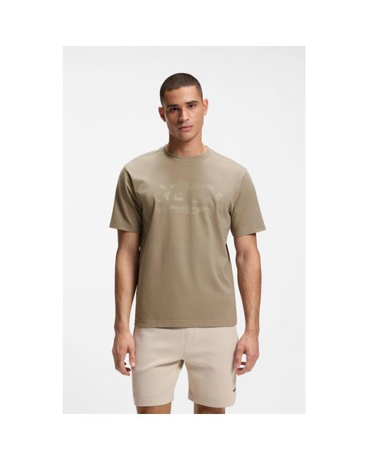 Boss Natural Stretch-Cotton T-Shirt With Logo Artwork for men