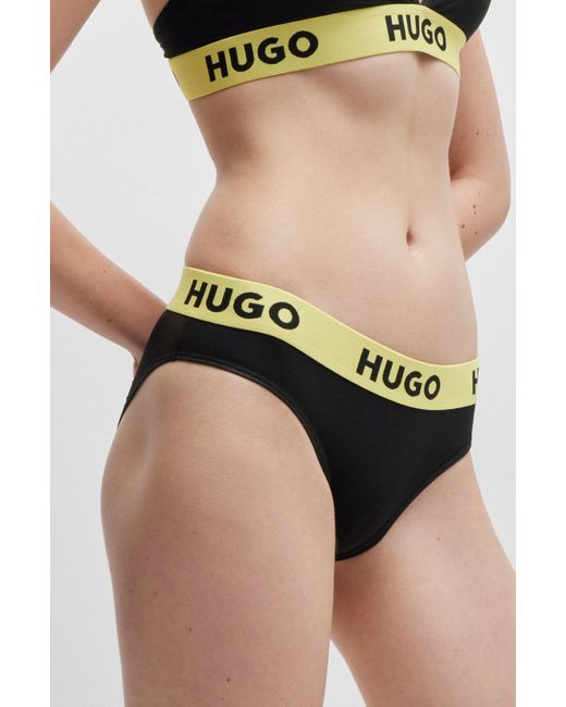 HUGO Black Stretch-modal Briefs With Logo Waistband
