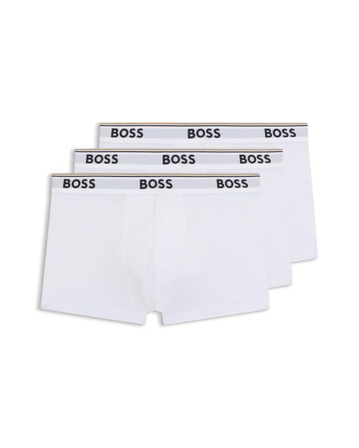 Boss White Three-Pack Of Stretch-Cotton Trunks With Logo Waistbands for men