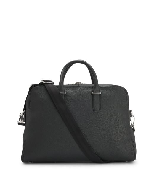 Boss Weekendtas Van Generfd Leer Met Reliëflogo in het Black voor heren