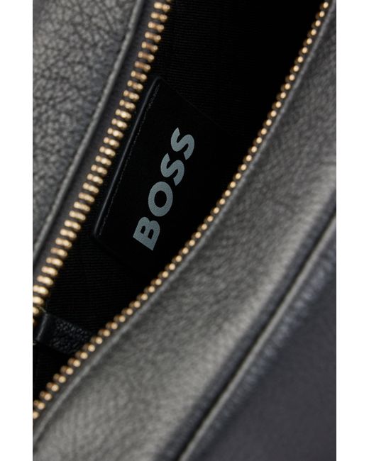 Boss Blue Umhängetasche aus genarbtem Leder mit Logo-Schriftzug