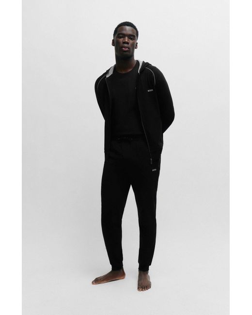 Boss Black Stretch-cotton Tracksuit Bottoms With Logo Detail for men