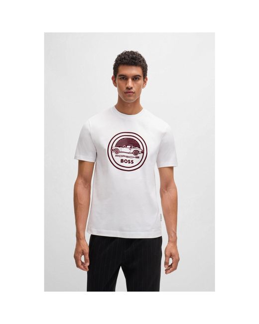 Boss Gray Porsche X Mercerised-Cotton T-Shirt With Special Branding for men