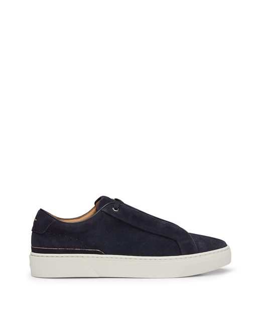 Boss Blue Gary Suede Low-top Trainers With Branded Lace Loop for men