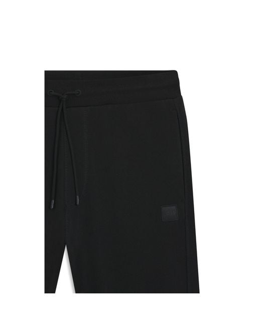 Boss Black Cotton-Terry Tracksuit Bottoms With Logo Patch for men