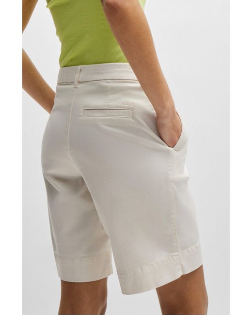Boss White Relaxed-Fit Shorts aus Stretch-Baumwolle mit hohem Bund