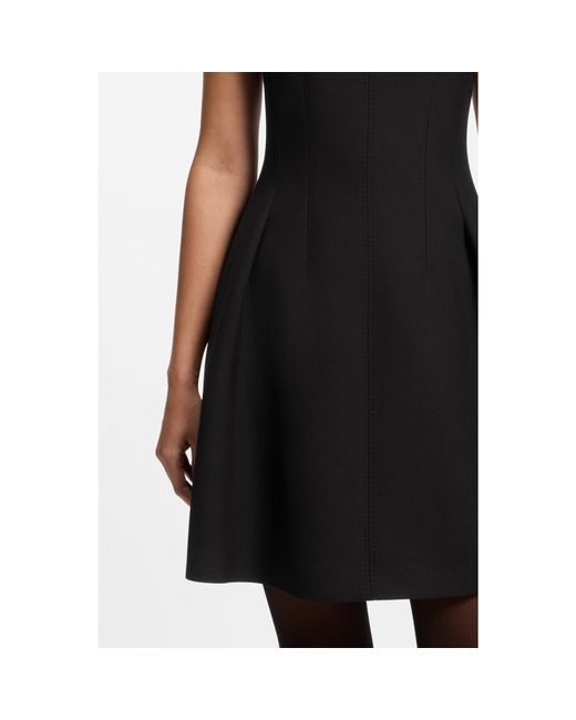 HUGO Black Cap-Sleeve Dress With Pleat Details