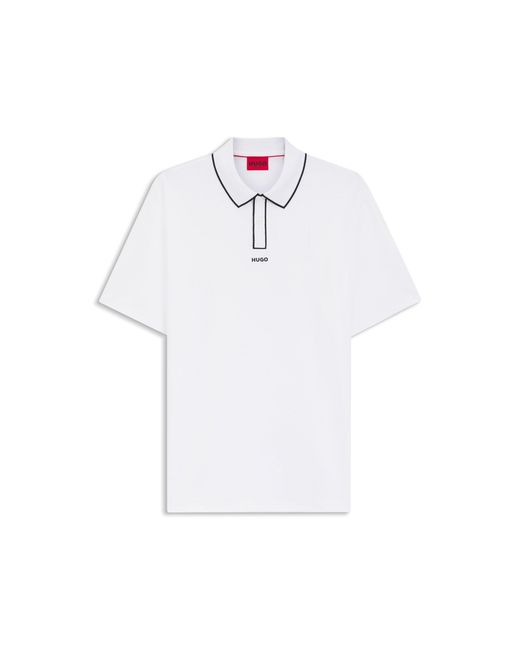 HUGO White Luxury-Cotton Polo Shirt With Contrast Trims for men