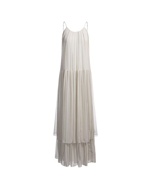 Boss White Tiered Striped Dress With Silk