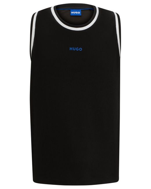 HUGO Tanktop aus Mesh mit Kontrast-Logo und Streifen in Black für Herren