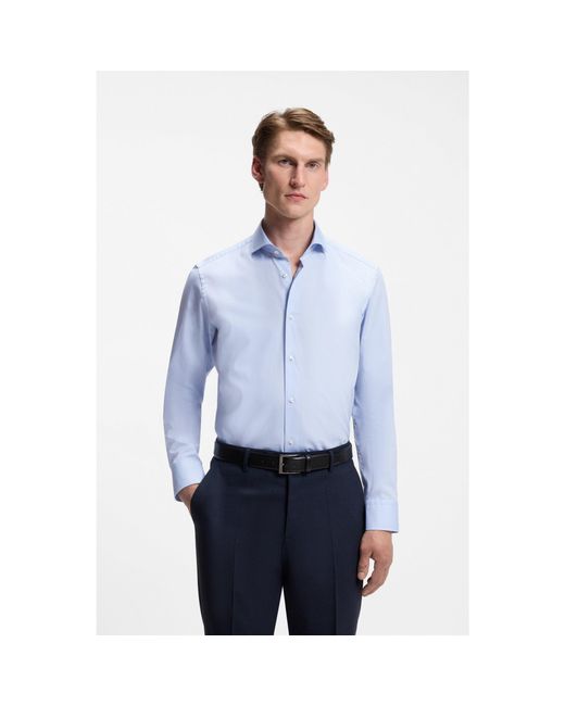 Boss Blue Regular-Fit Stretch-Twill Formal Business Shirt for men