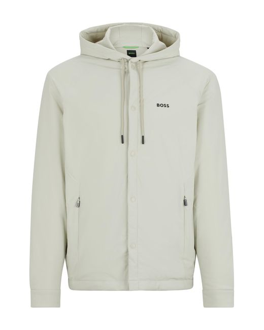 Boss Natural Hooded Relaxed-fit Overshirt With Logo Detail for men