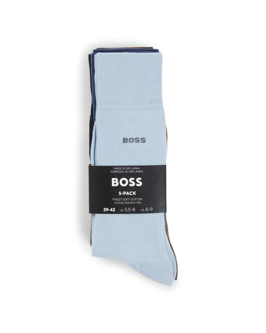 Boss Blue Five-Pack Of Cotton-Blend Regular-Length Socks for men